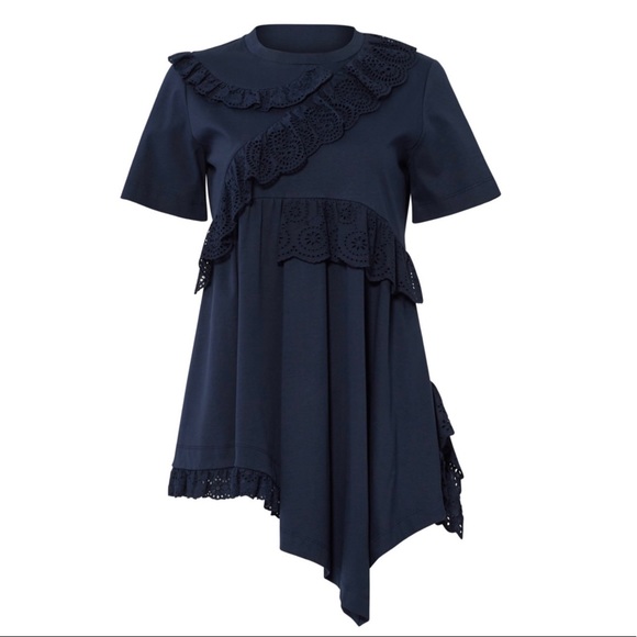 Goen. J Disconnect Eyelet Ruffle Top in Navy Blue - Picture 3 of 9